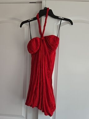 bebe Red Halter Babydoll Dress